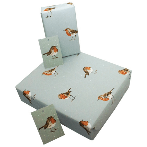 Winter Robins blau, Weihnachts-/ Geburtstag-/ Geschenkverpackung, diverse Modelle - Rewrapped