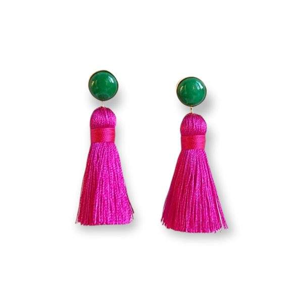 Quasten-Ohrringe pink mit Jade – Bild 2