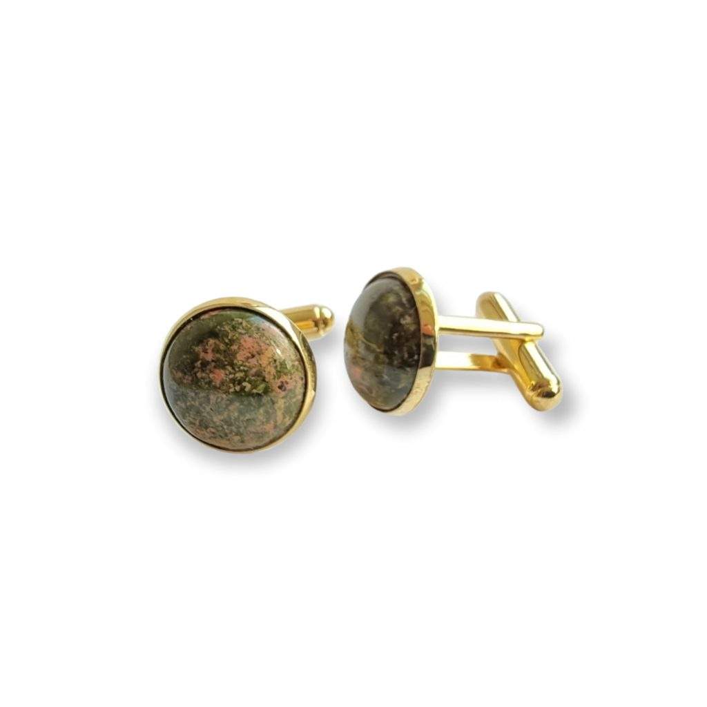 Tolle Manschettenknöpfe mit Unakit-Cabochons, von Schmuckatelier Kart