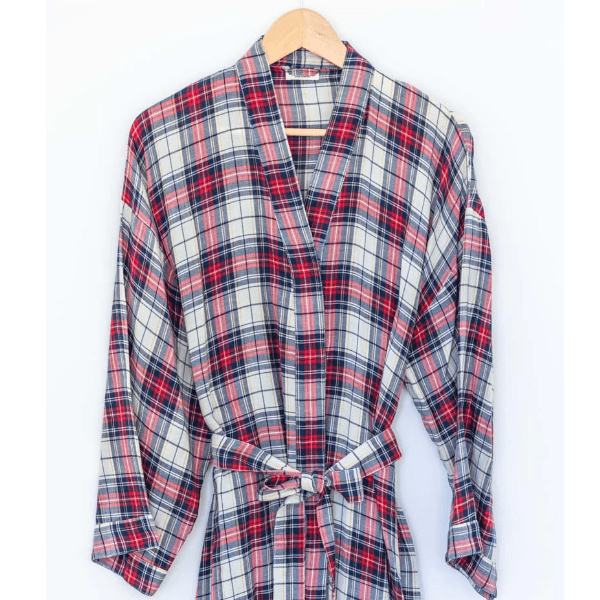 Damen Morgenmantel Kimono rot kariert