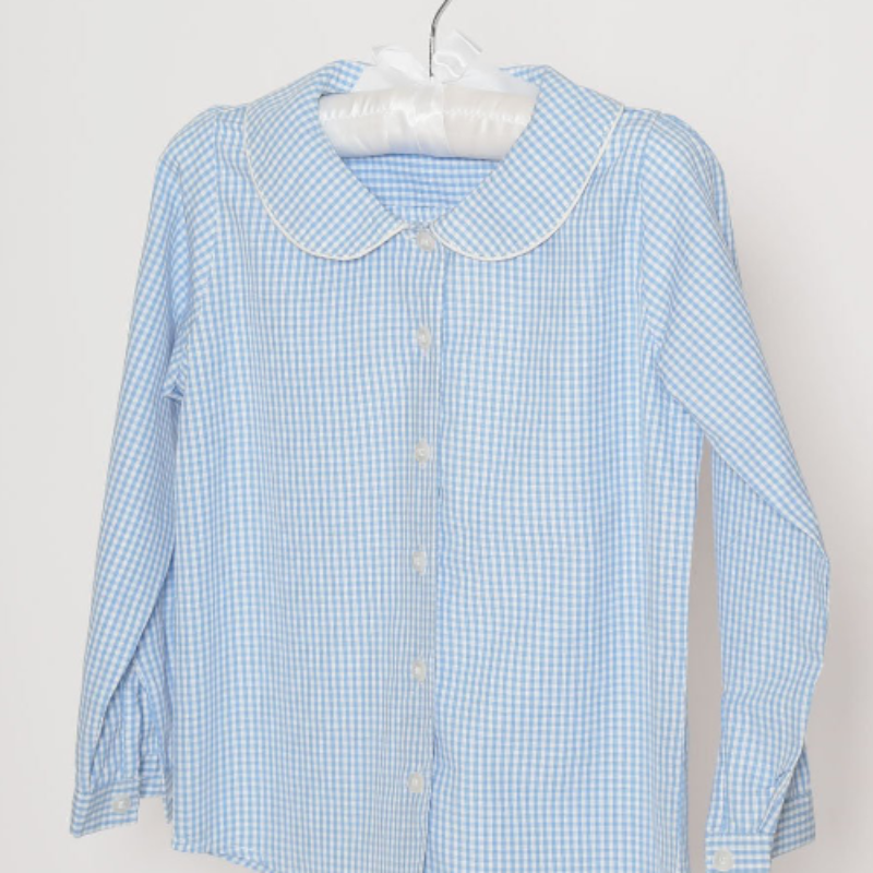 Mädchenbluse Vichy blau Bubikragen